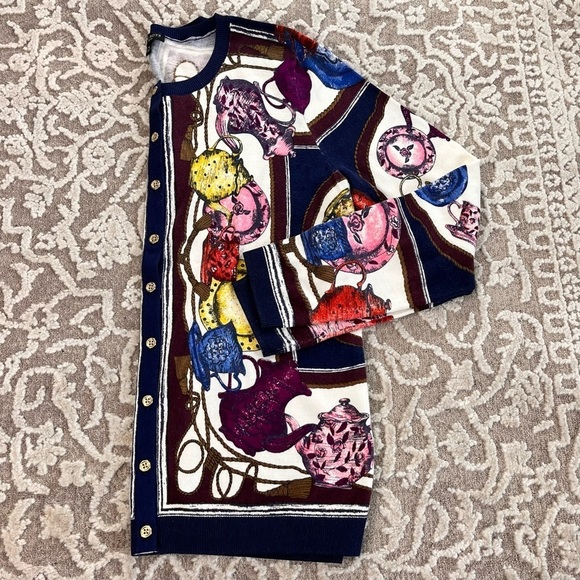 Talbots Petites Tea Party Print Classic Cardigan Sweater - Picture 9 of 16